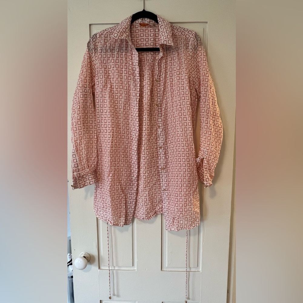 Tory Burch Red and White Geometric Shirt/Cover-up/blouse - small